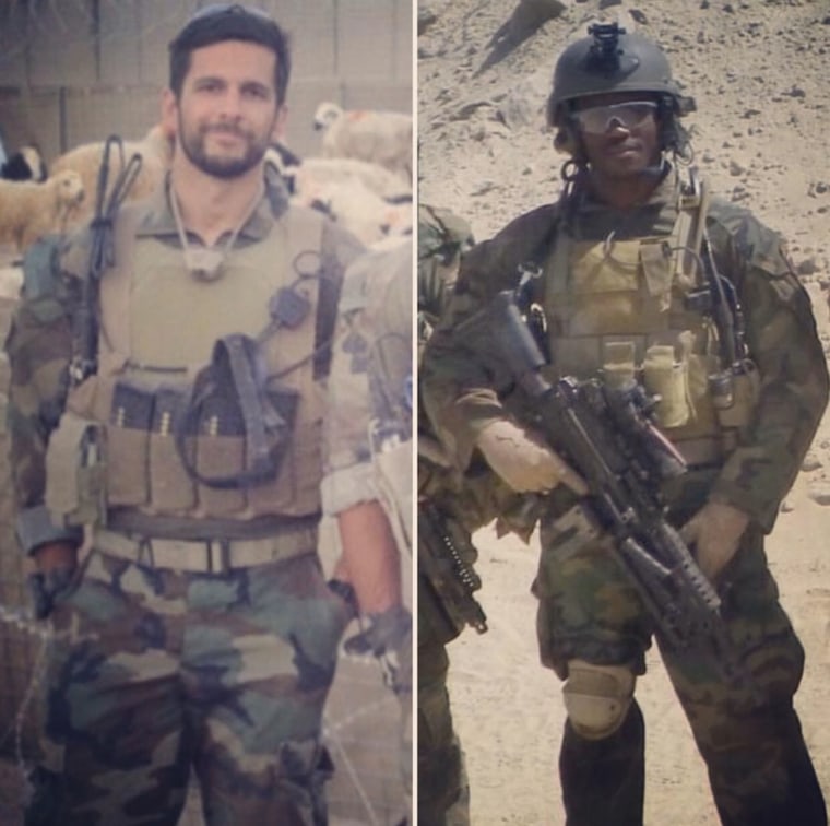 Derek Herrera, right, and Rick Briere, left, were both shot and critically wounded on June 14, 2012 in Helmand Province, Afghanistan.