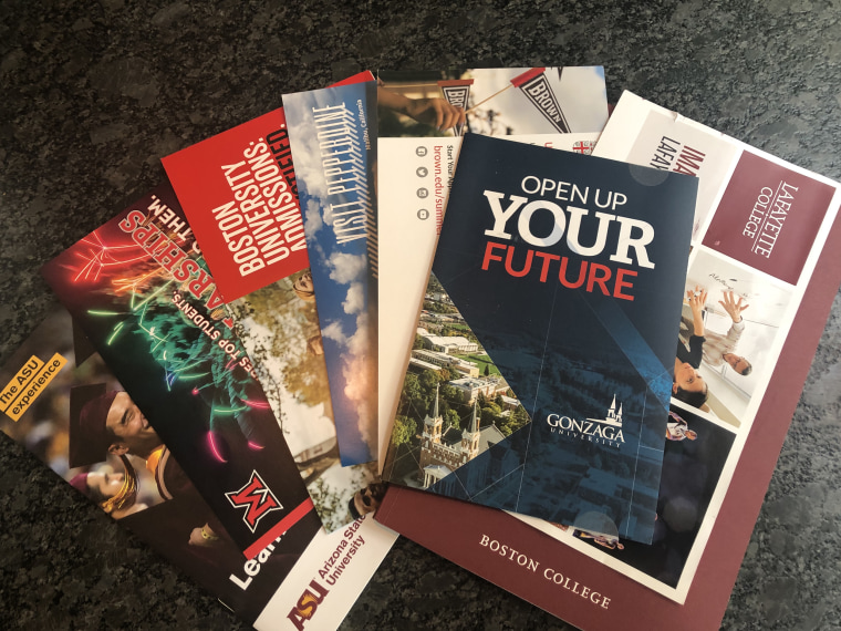 Some of the many college pamphlets our son has received during this past year. 