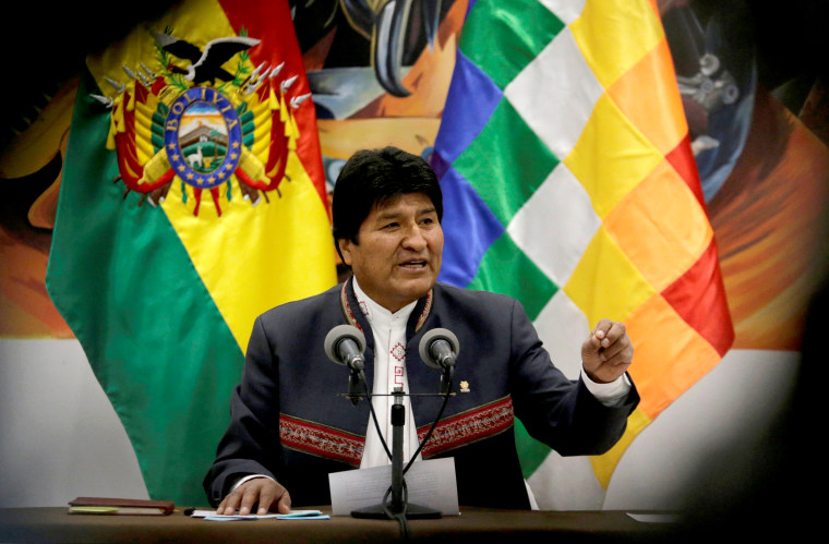 Image: Evo Morales speaks during a news conference at the presidential palace in La Paz, Bolivia, on Oct. 24, 2019.