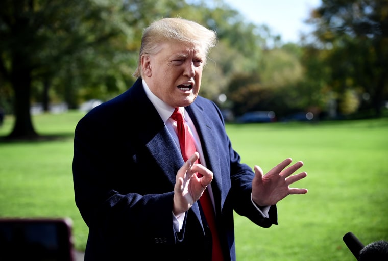 Image: President Donald Trump speaks to reporters on the South Lawn on Nov. 3, 2019.