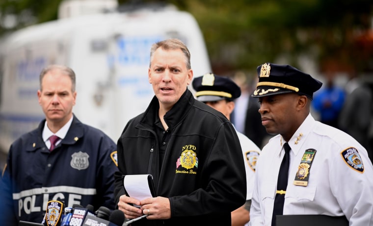 Dermot Shea, New York Police Department chief of detectives, speaks at a crime scene in Brooklyn on Oct. 12, 2019.
