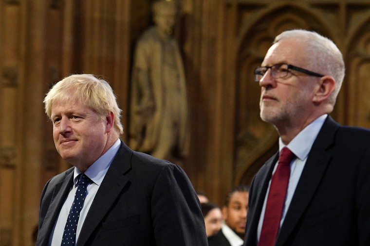 Image: Prime Minister Boris Johnson and main opposition Labour Party leader Jeremy Corbyn during the State Opening of Parliament in the Houses of Parliament 