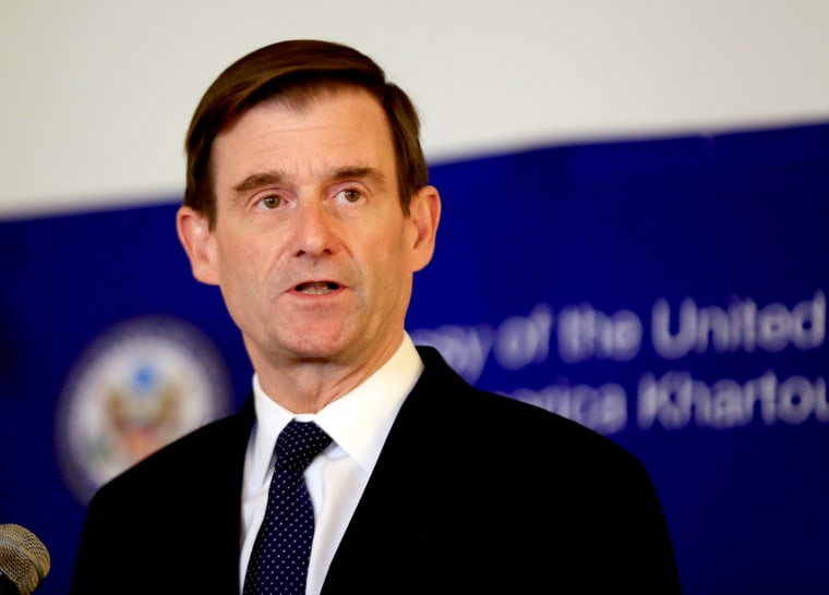 Image: Under Secretary for Political Affairs David Hale speaks at a news conference at the U.S. Embassy in Khartoum, Sudan, on Aug. 7, 2019.