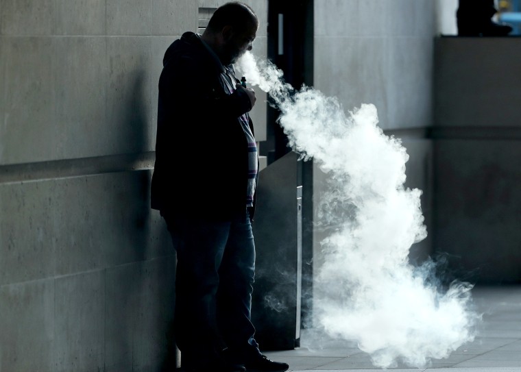 The vapor cloud produced by a man with an e-cigarette in London on Sept. 19, 2019.
