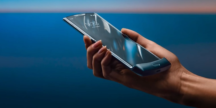 The new Razr flips open to become a normal-sized smartphone. 