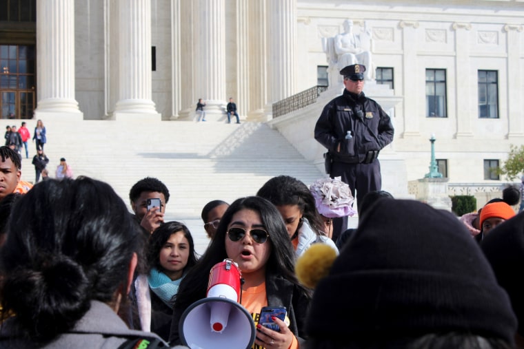 Image: Arisaid Gonzalez Porras, a DACA recipient and a student at Georgetown University, is one of the young activists who rallied in front of the Supreme Court on Tuesday.