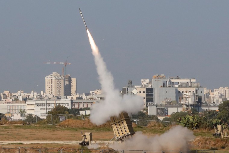 Image: An Israeli missile is launched from the Iron Dome defence missile system, designed to intercept and destroy incoming rockets and artillery.