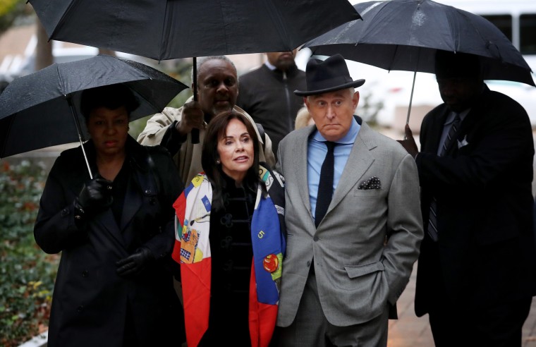 Image: Roger Stone and his wife, Nydia, arrive at court in Washington on Nov. 12, 2019.