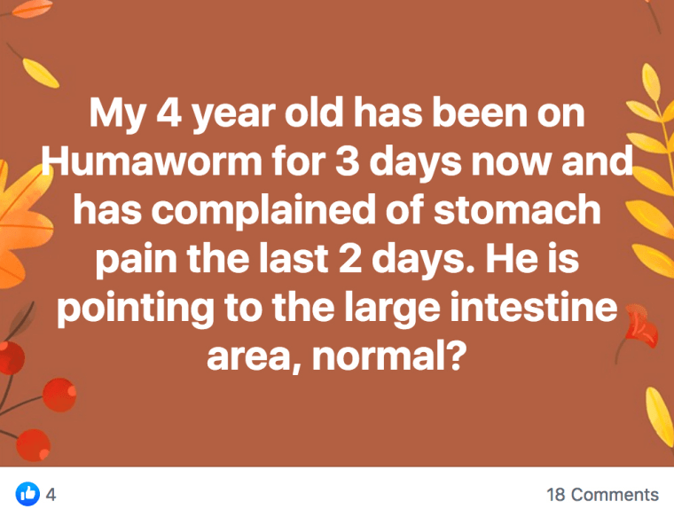 Image: A user post asking about their child's stomach pain.