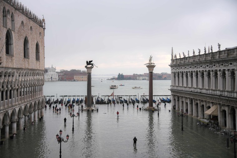 The flooded St. Mark's Square on Nov. 13, 2019 in Venice.