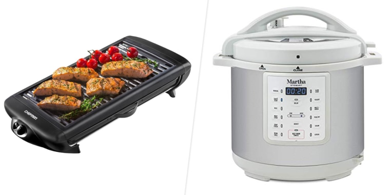 Image: The Chefman Indoor Electric Grill and Martha Stewart 8 Qt 7-in-1 Everything Pressure Cooker.