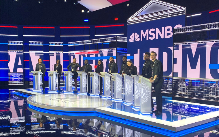 A group of students from Georgia State University in Atlanta joined NBC News to help produce Wednesday night's Democratic debate by standing in at the podiums and even debated each other on some of the top issues.