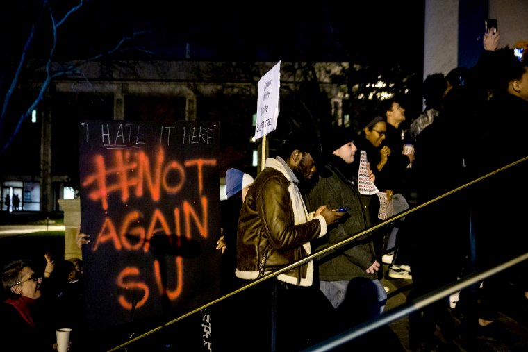 Image: Students enter Hendricks Chapel for a forum on recent racist incidents at Syracuse University in New York on Nov. 20, 2019.