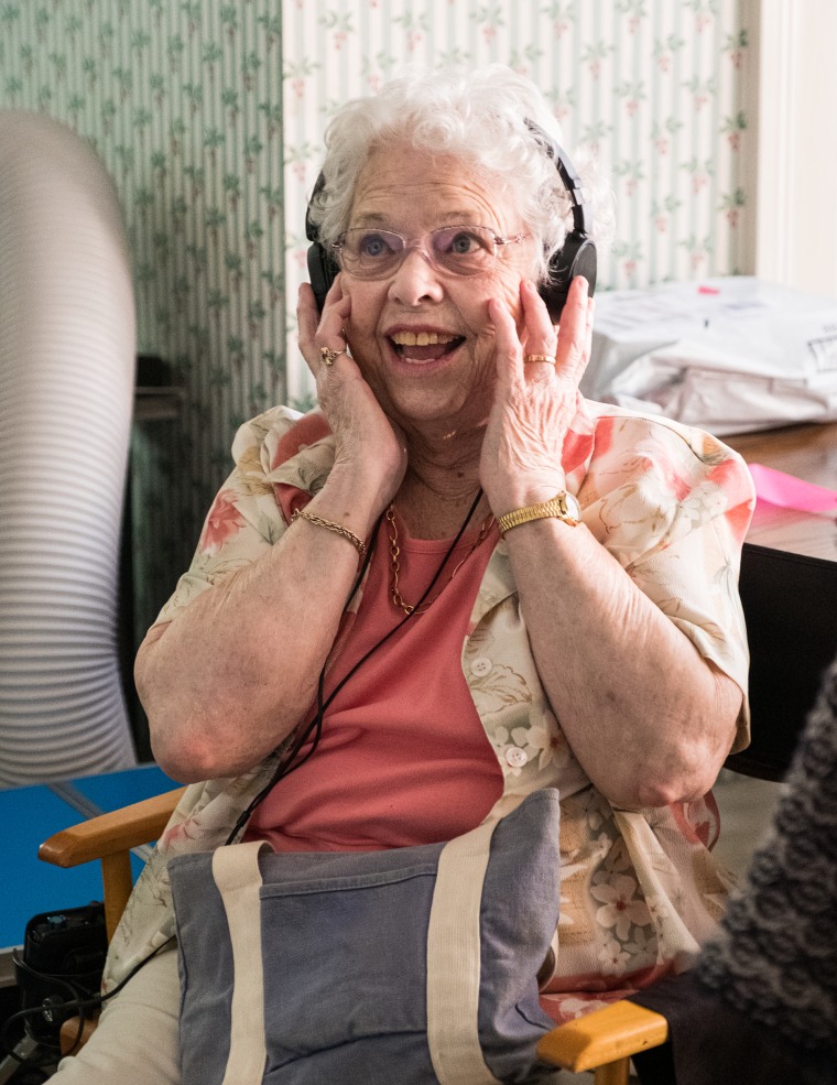 Joanne Rogers on the set of "A Beautiful Day in the Neighborhood."