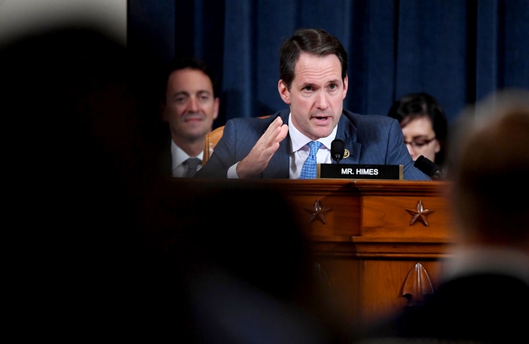 Image: Rep. Jim Himes, D-CT, asks questions during an impeachment inquiry hearing on Capitol Hill on Nov. 21, 2019.