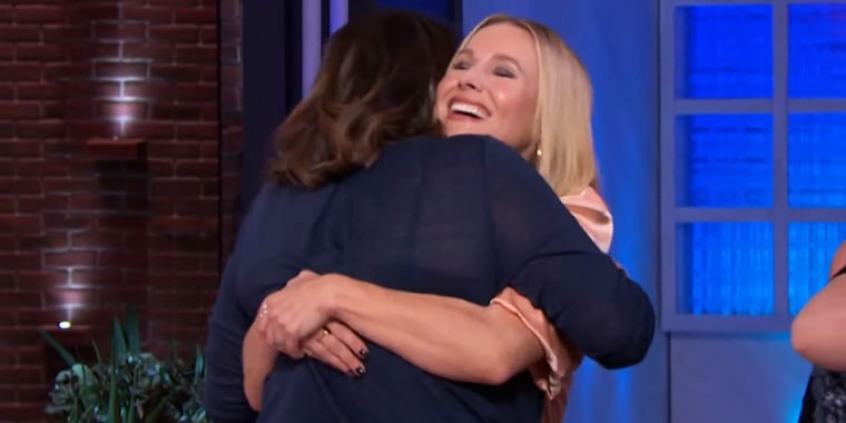 Kristen Bell shares a hug with her high school drama teacher, Ms. Rashid, after Rashid surprised her on "The Kelly Clarkson Show."