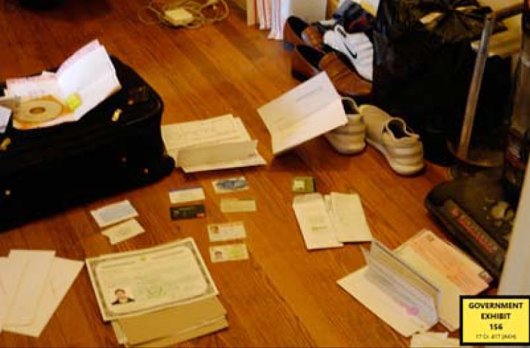 During the search of the defendant's apartment, the FBI found a "go-bag" in the front closet with cash and identification documents.