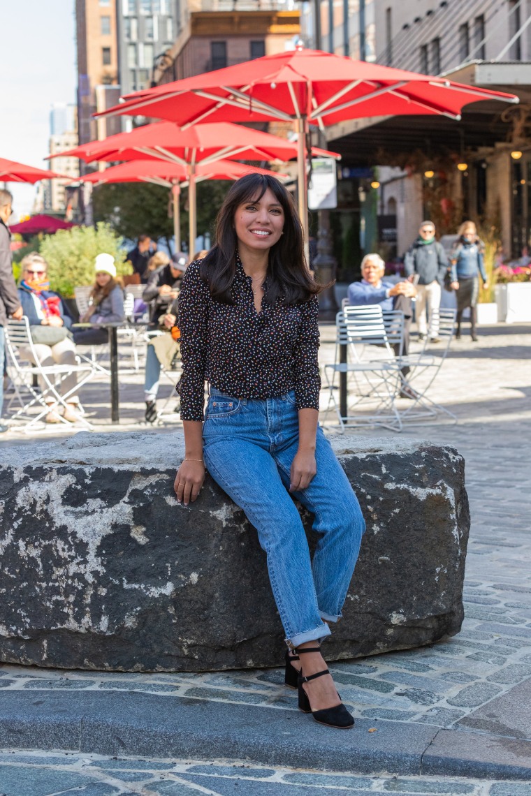 Stephanie Perez models a look that would be appropriate for someone working in a laid-back office environment.