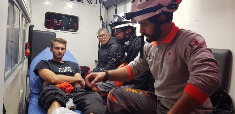 Injured climber Aidan Jacobson being tended to in El Potrero Chico, Mexico.