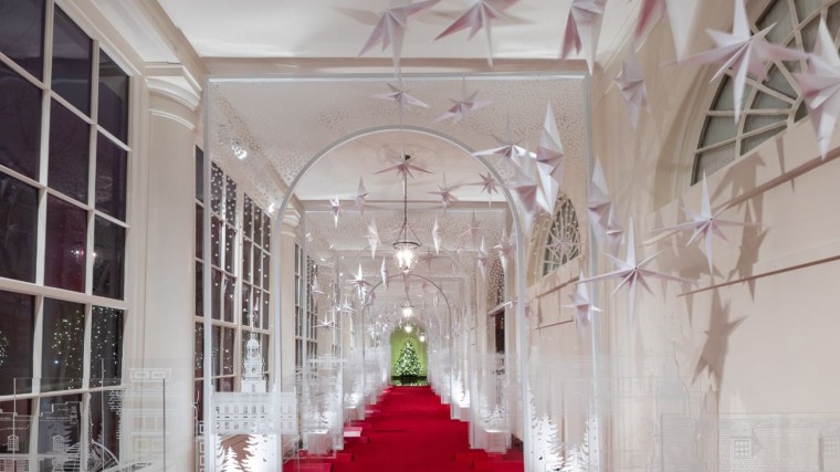 The East Colonnade decorated in all white and crystal.