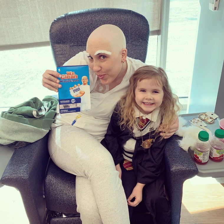 Orton dressed up as Mr. Clean for chemo on Halloween.