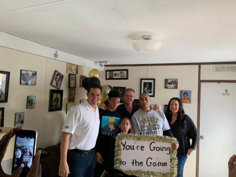 Local Louisiana law firm Dudley DeBosier Injury Lawyers surprised the boys with enough tickets for the Trahans, the boys, and their family members to attend an upcoming Saints game, money for halftime snacks, two footballs, and a chance to meet the players on the field.