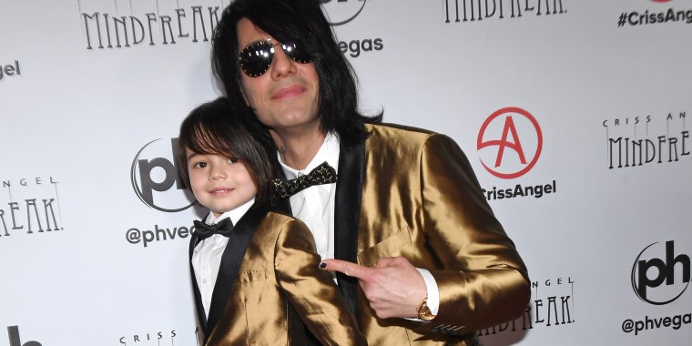Magician Criss Angel and son Johnny at grand opening of "Criss Angel MINDFREAK" 