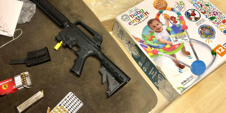 Veronica Alvarez-Rodriguez bought a Baby Einstein's bouncer at a local thrift store only to find a Mossberg 715T semi-automatic rifle with live ammunition inside the box.