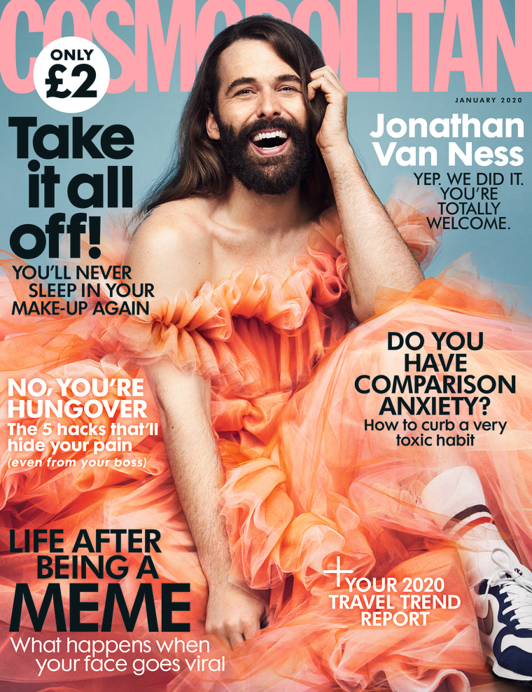 Jonathan Van Ness is the first non-female Cosmopolitan UK solo cover star since Boy George in Dec. 1984.