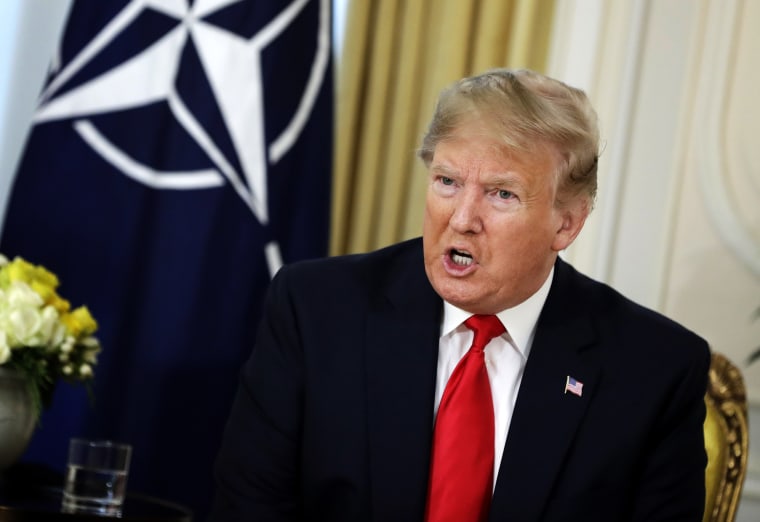 Image: President Donald Trump speaks during a meeting with NATO Secretary General Jens Stoltenberg in London on Dec. 3, 2019.