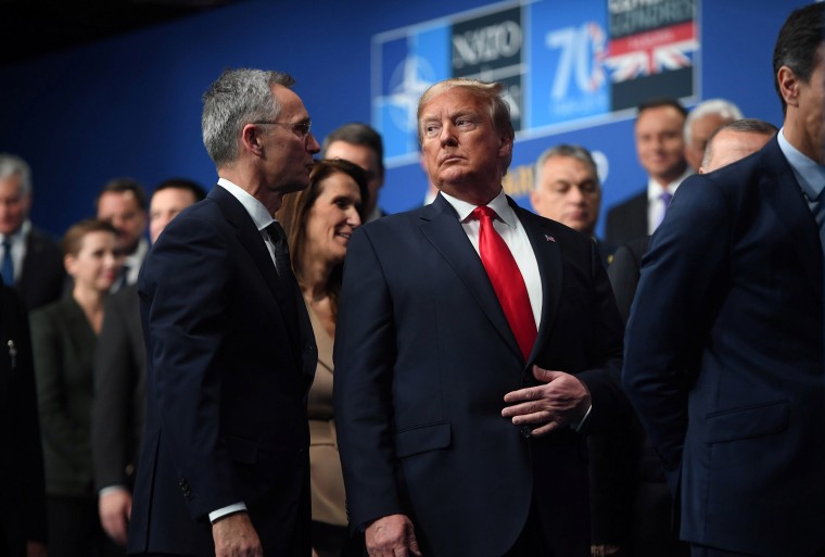 Image: NATO Secretary General Jens Stoltenberg and President Donald Trump attend the annual NATO Leaders Meeting at the Grove Hotel in Watford