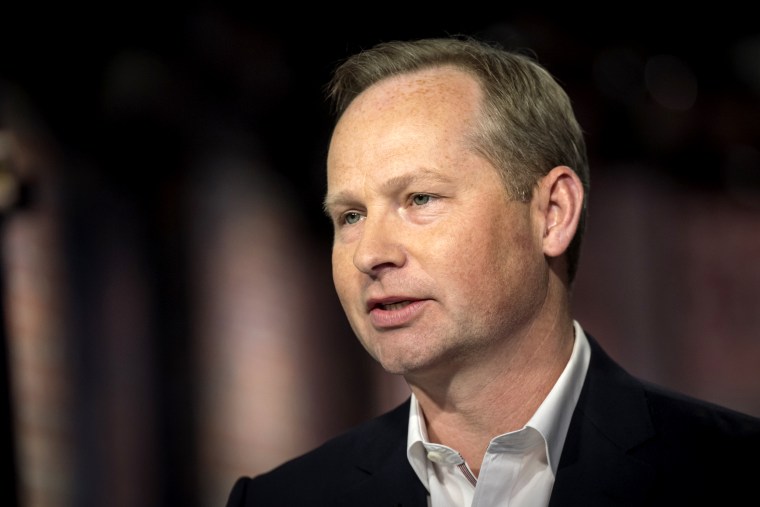 Image: Mark Okerstrom, president and CEO of Expedia, speaks during an interview in San Francisco on June 19, 2019.