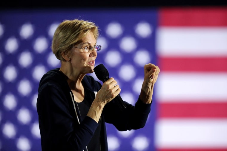 Image: Democratic presidential candidate Sen. Elizabeth Warren holds a town hall event in West Des Moines