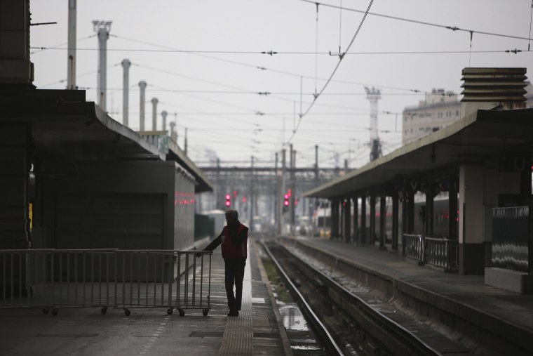 Image: A man stands on a deserted platform at the Gare de Lyon train station, Friday, Dec. 6, 2019 in Paris.