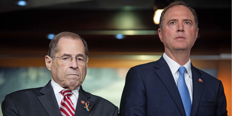 Reps. Jerrold Nadler, D-N.Y., chairman of the House Judiciary Committee, and Adam Schiff, D-Calif., chairman of the House Intelligence Committee, during a press conference on Capitol Hill on June 11, 2019.