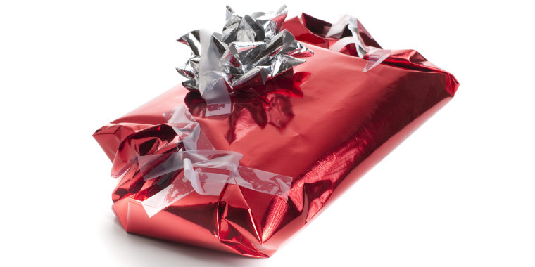 Badly wrapped, messy Christmas present