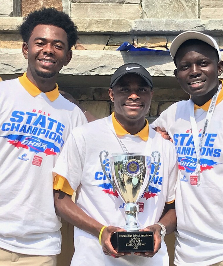 Members of the Drew Charter School boys golf team after winning the Georgia State high school golf championship.