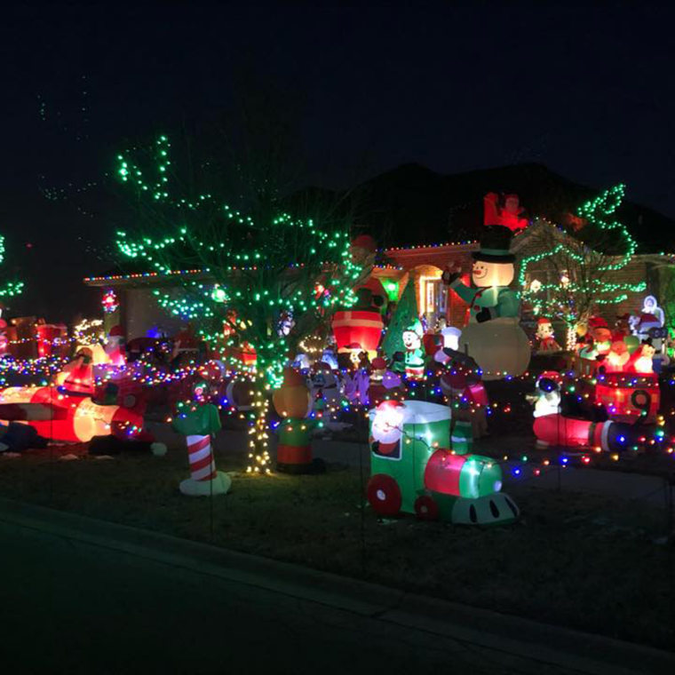 The 130 inflatables light up the Steinhauser house.