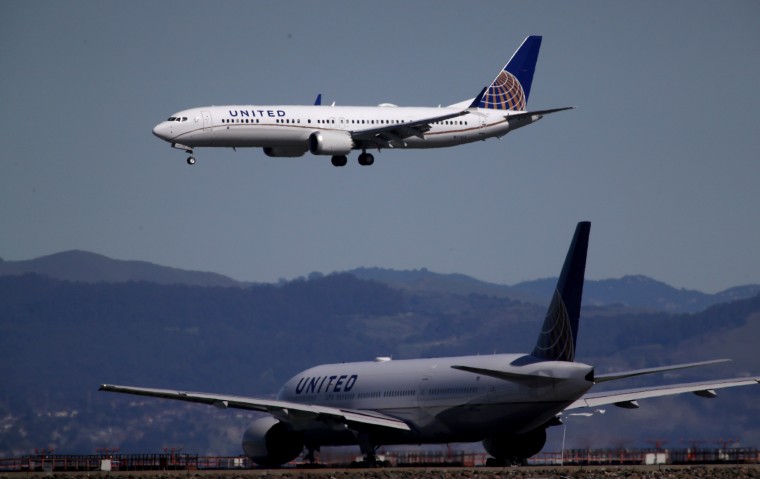 Image: A United Airlines Boeing 737 Max 9 aircraft lands at San Francisco International Airport in California on March 13, 2019.