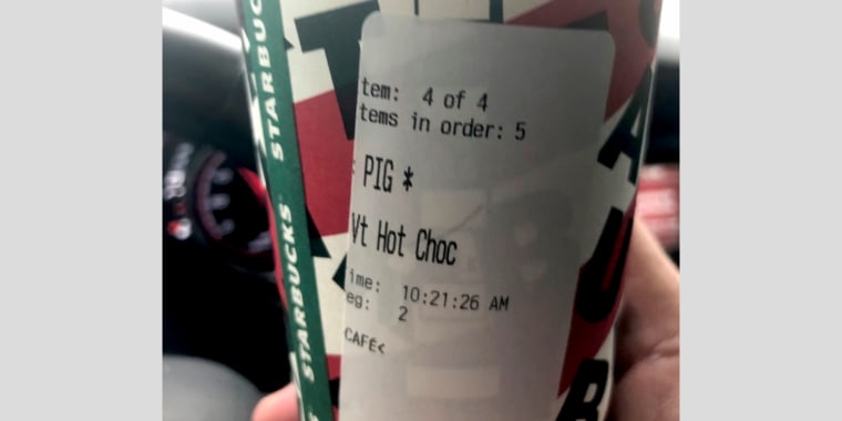 Image: Police Chief Johnny O'Mara posted a photo of a Starbucks cup label reading "PIG" given to one of his officers.