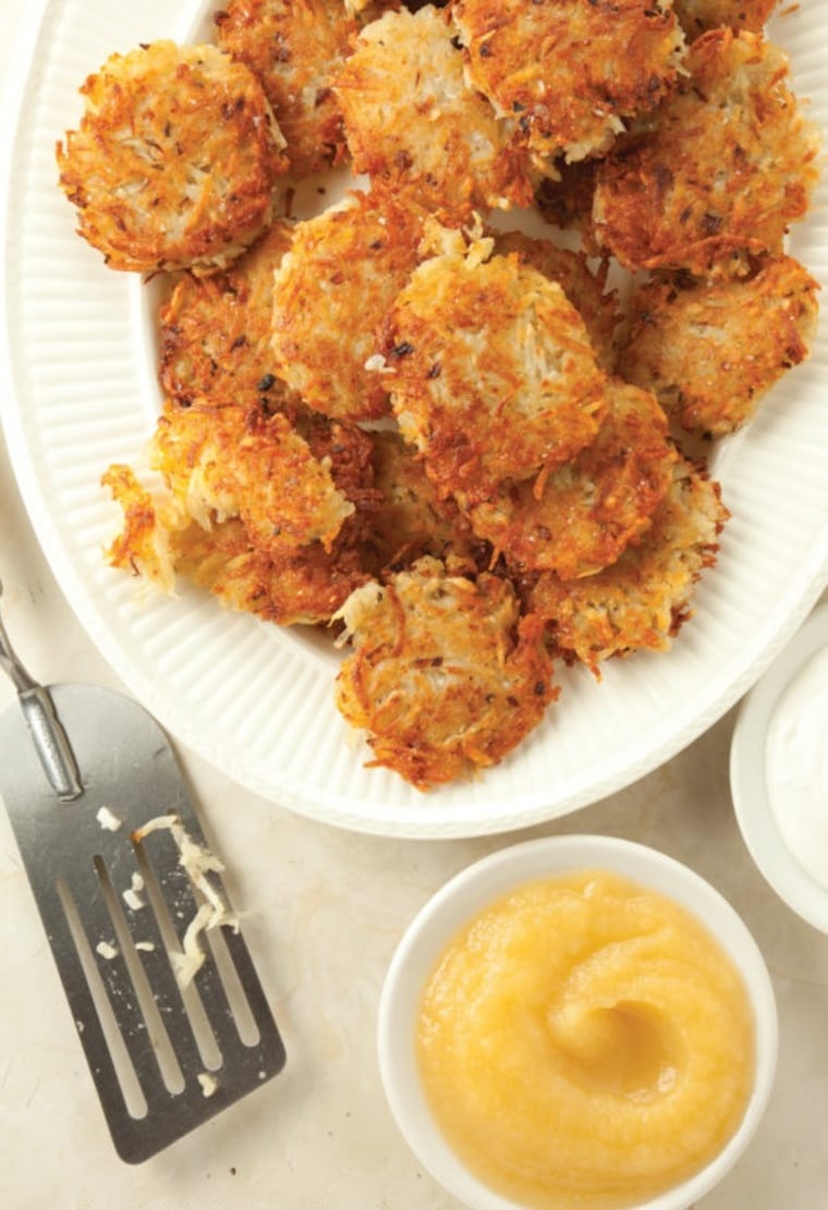 Serve your latkes with sour cream and applesauce, so people can choose or mix and match.