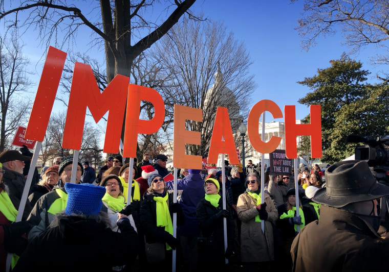 Image: As the House gavels in to impeach President Donald Trump,protesters gather outside the Capitol on Dec. 18, 2019.