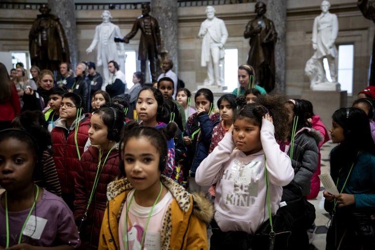 Image: A group of schoolchildren tour the Capitol as the debate on articles of impeachment against President Donald Trump continue on the House floor on Dec. 18, 2019.