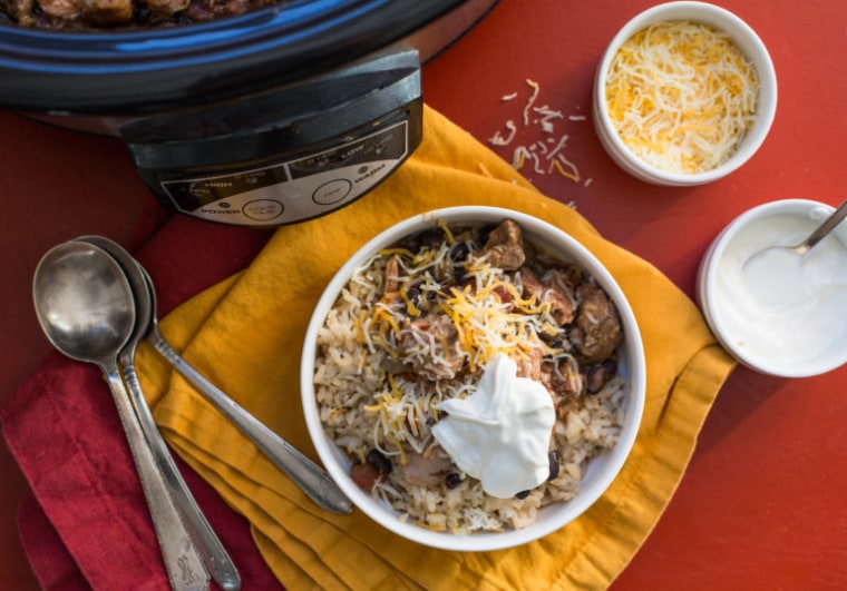 Make a pot of rice, white or brown, to go with this chili -- and make sure to have lots of toppings!
