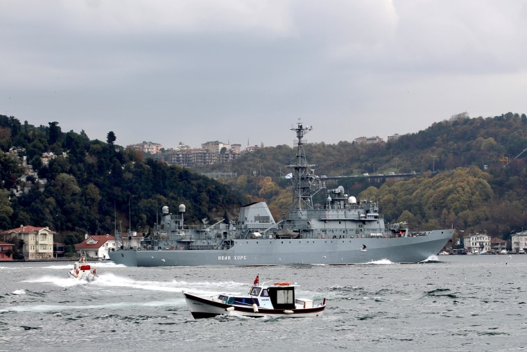 Image: Russian Navy's intelligence-gathering vessel Ivan Khurs sails in the Bosphorus in Istanbul