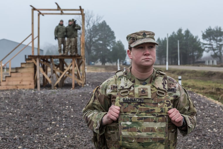 Image: Staff Sgt. Rachael Bannach observes a training exercise in Ukraine on Nov. 26.