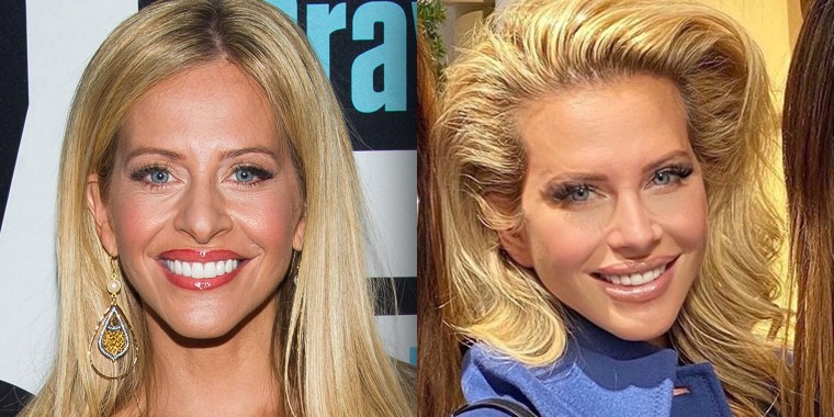 Dina Manzo seen on the left before she had her "nose fixed" and on the right after she "had a few tweaks."