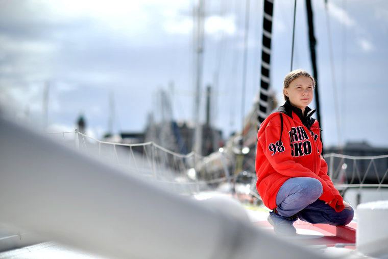 Image: Climate activist Greta Thunberg on board the Malizia II in Plymouth, England, on Aug. 13, 2019.