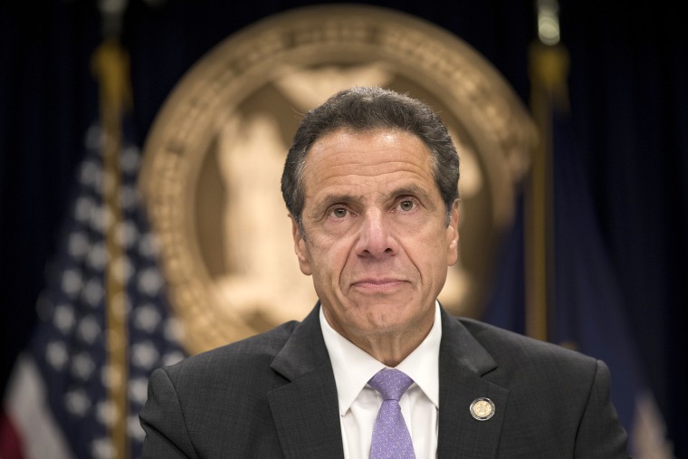 Image: New York Governor Andrew Cuomo speaks during a press conference at his Midtown Manhattan office.
