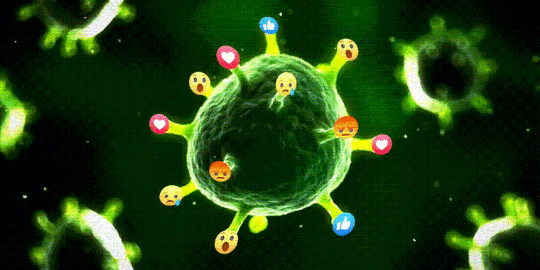 Gif illustration of Facebook reaction emojis on a cell.